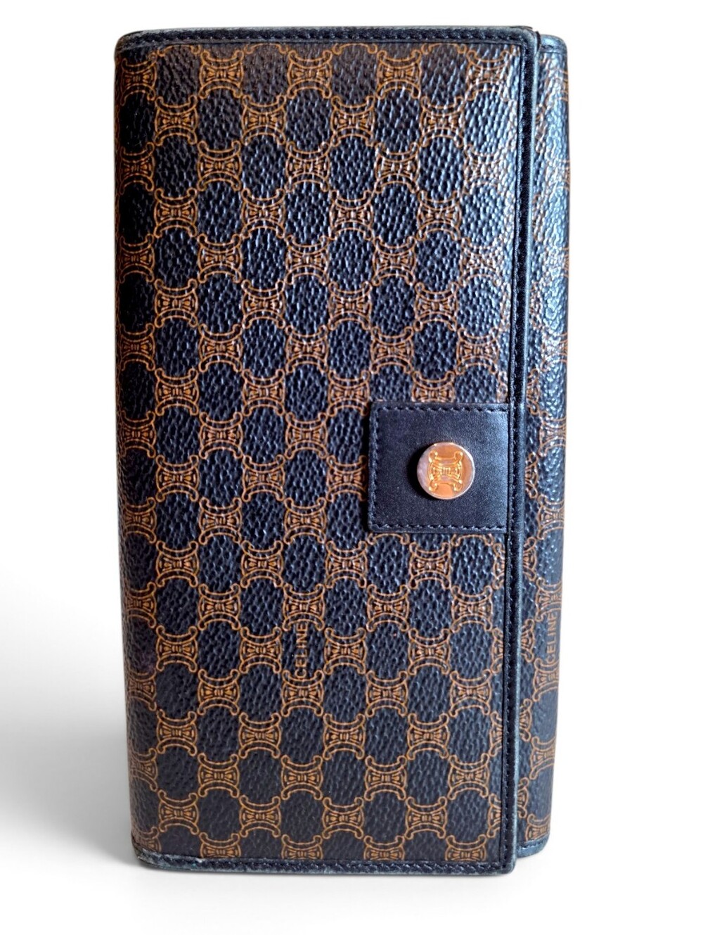 Celine Brown & Black Macadam Long Wallet with Gold Triomphe Button